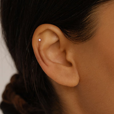By Charlotte 14k Gold Diamond Sweet Droplet Cartilage Single Flatback Earring