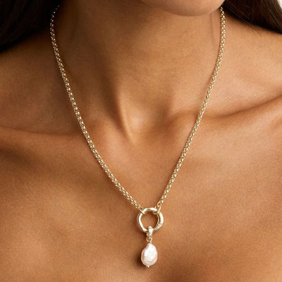 By Charlotte Embrace Stillness Pearl Annex Necklace Pendant, Gold or Silver