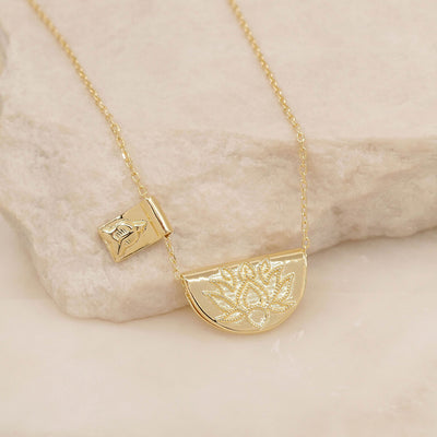 By charlotte Lotus and Little Buddha Necklace, Gold