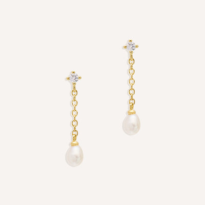 By Charlotte Tear Drop Chain Pearl Earrings, Gold or Silver