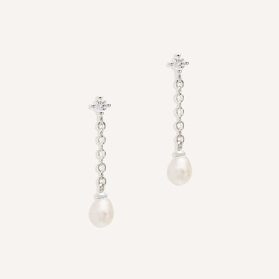 By Charlotte Tear Drop Chain Pearl Earrings, Gold or Silver