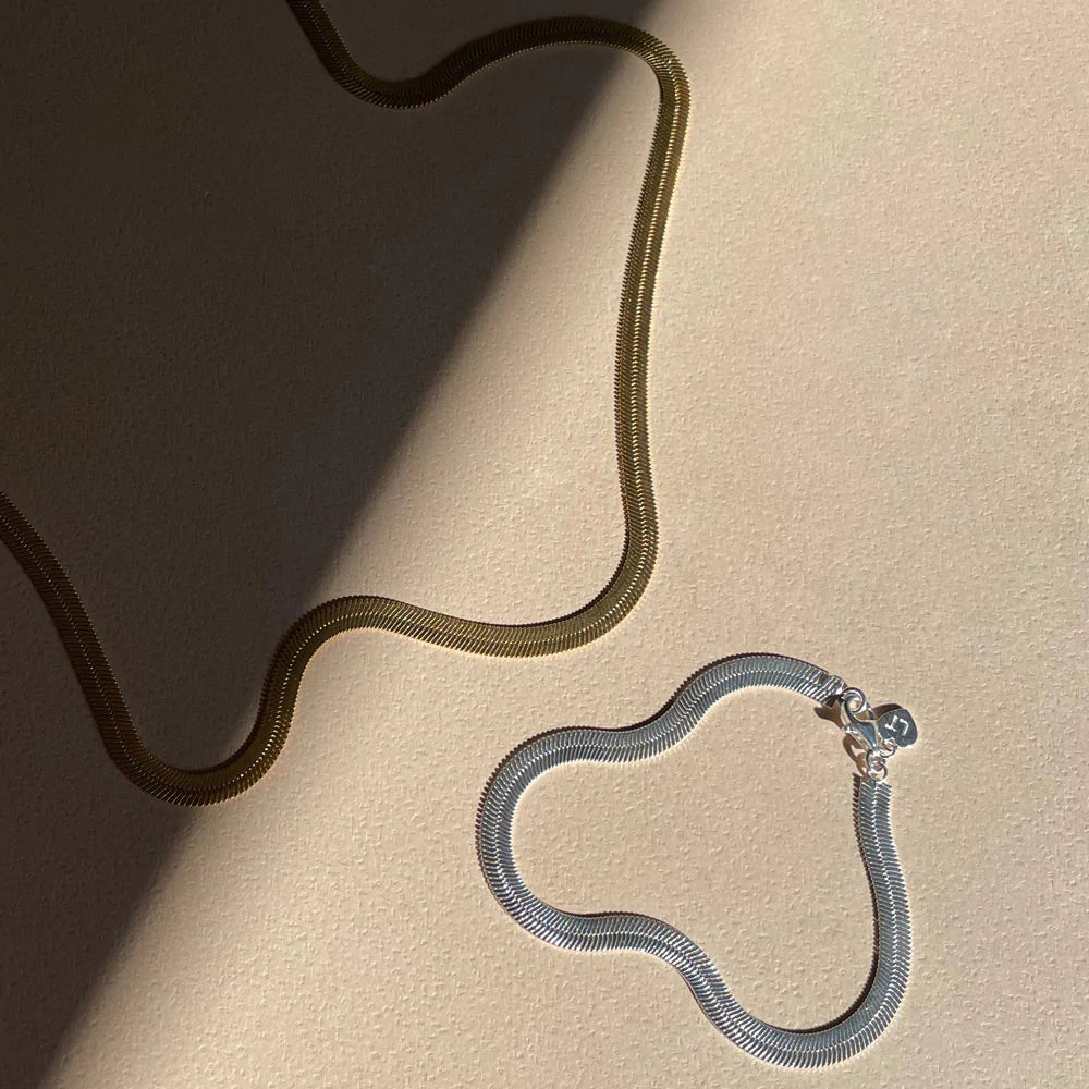Linda Tahija Herringbone Chain Necklace, Gold or Silver