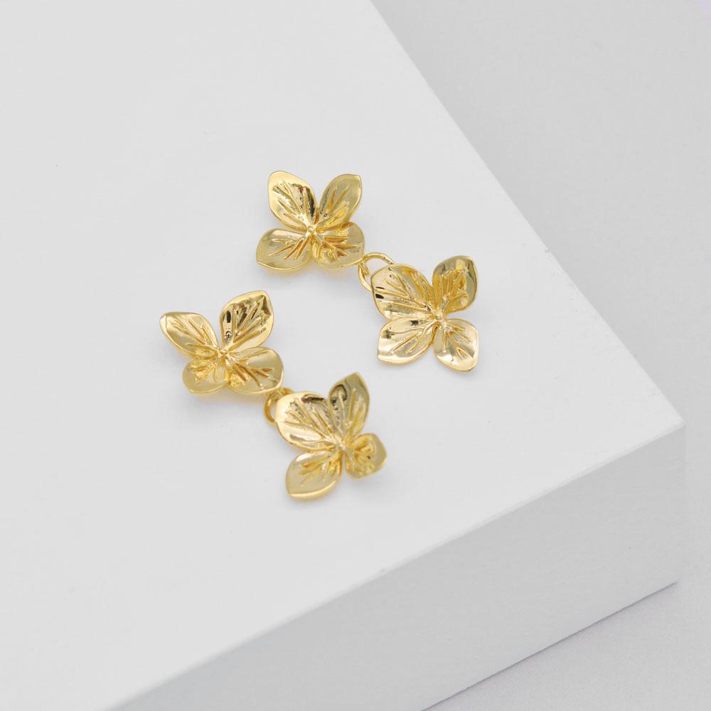 Linda Tahija Hydrangea Double Drop Earrings, Gold