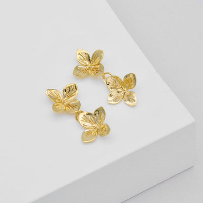 Linda Tahija Hydrangea Double Drop Earrings, Gold