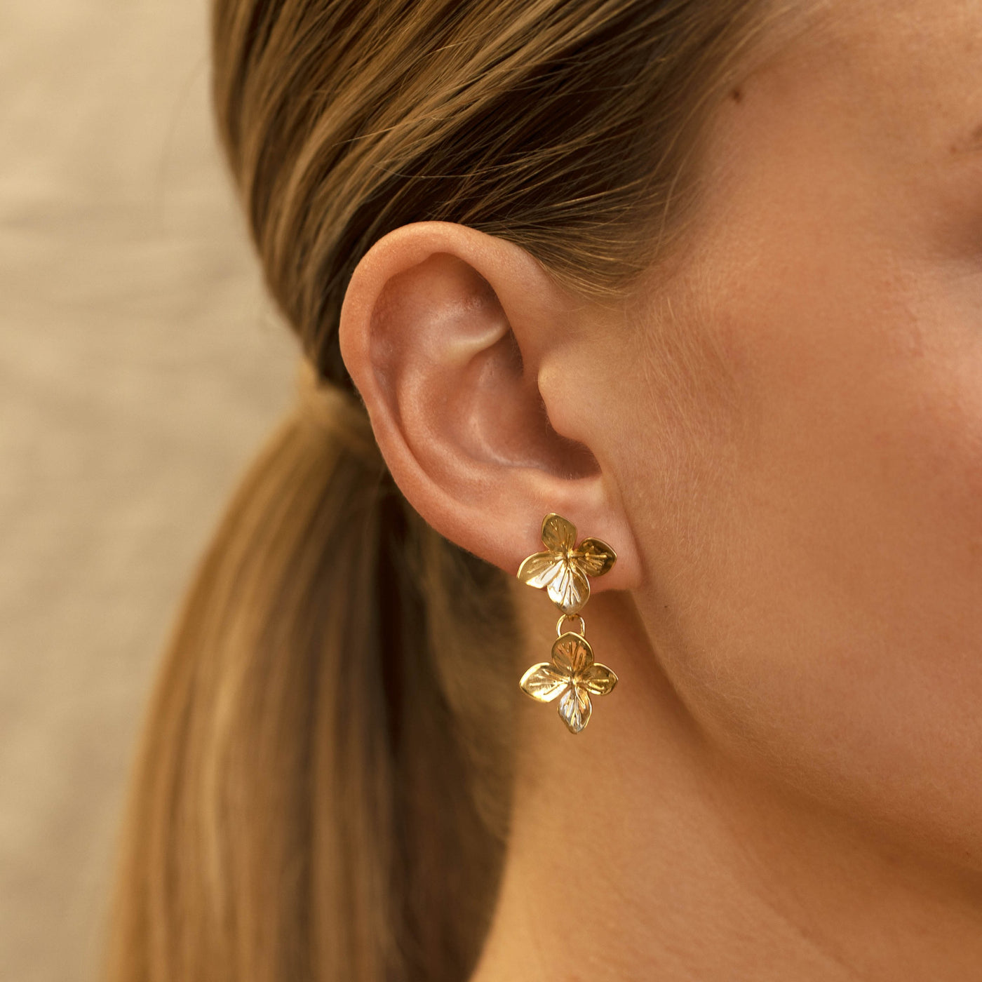 Linda Tahija Hydrangea Double Drop Earrings, Gold