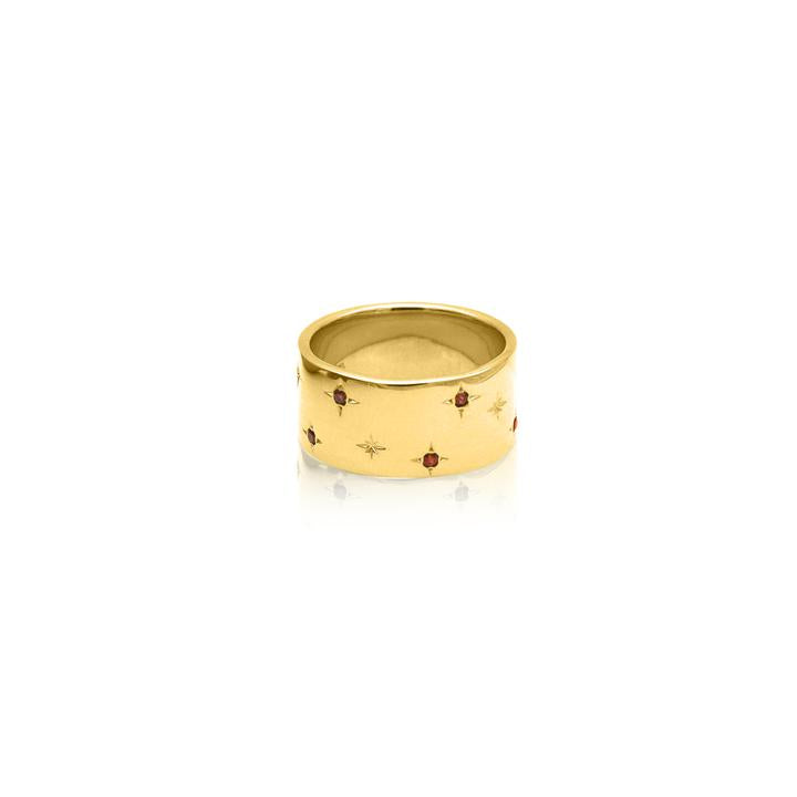 Linda Tahija Stellar Garnet Cigar Band Ring, Gold