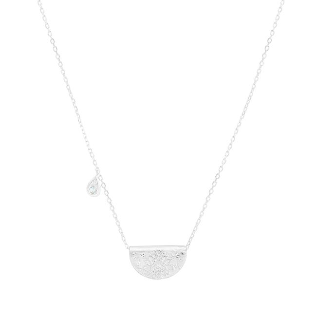 By Charlotte Lotus Birthstone Necklace (March), Silver