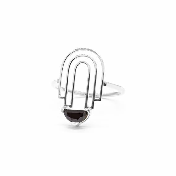 Natalie Marie Ailing Stone Ring, Black Spinel, Silver