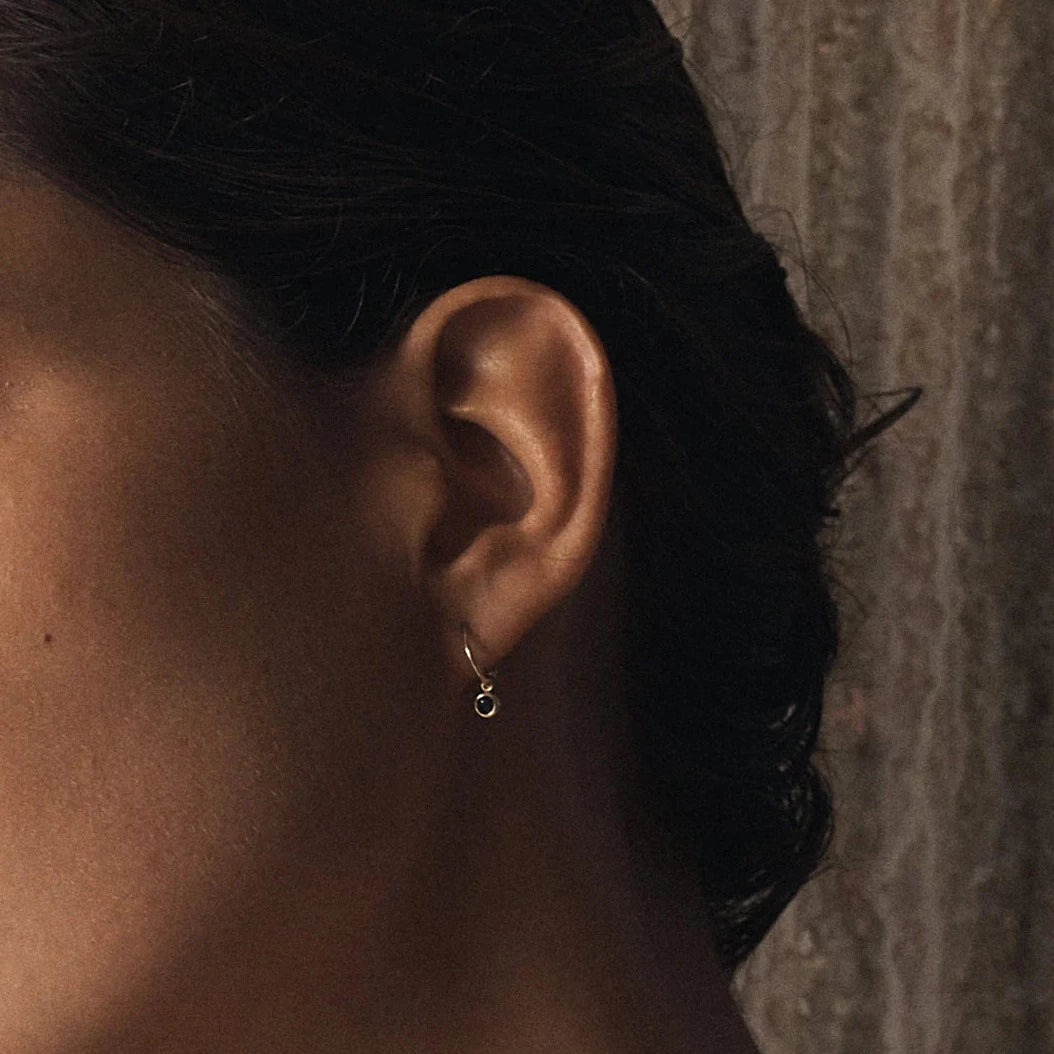 Temple of the Sun Solid Gold Sollus Sapphire Hoop Earrings