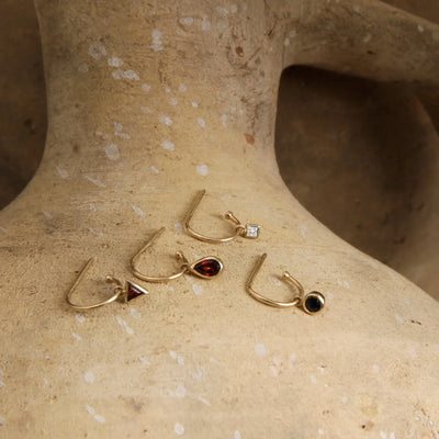 Temple of the Sun Solid Gold Sollus Sapphire Hoop Earrings